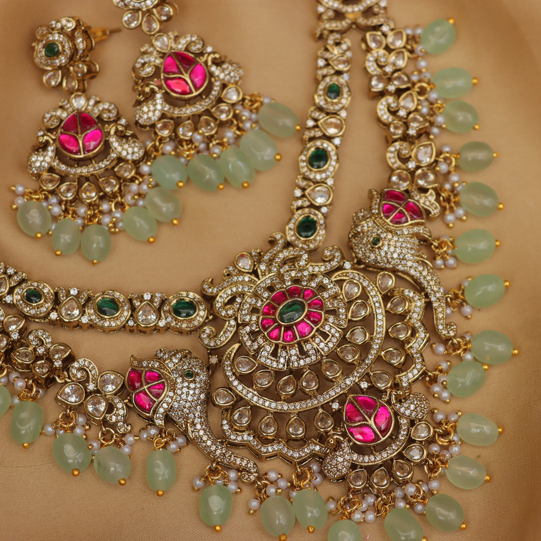 Festive Gold-Tone Necklace Set with Earrings