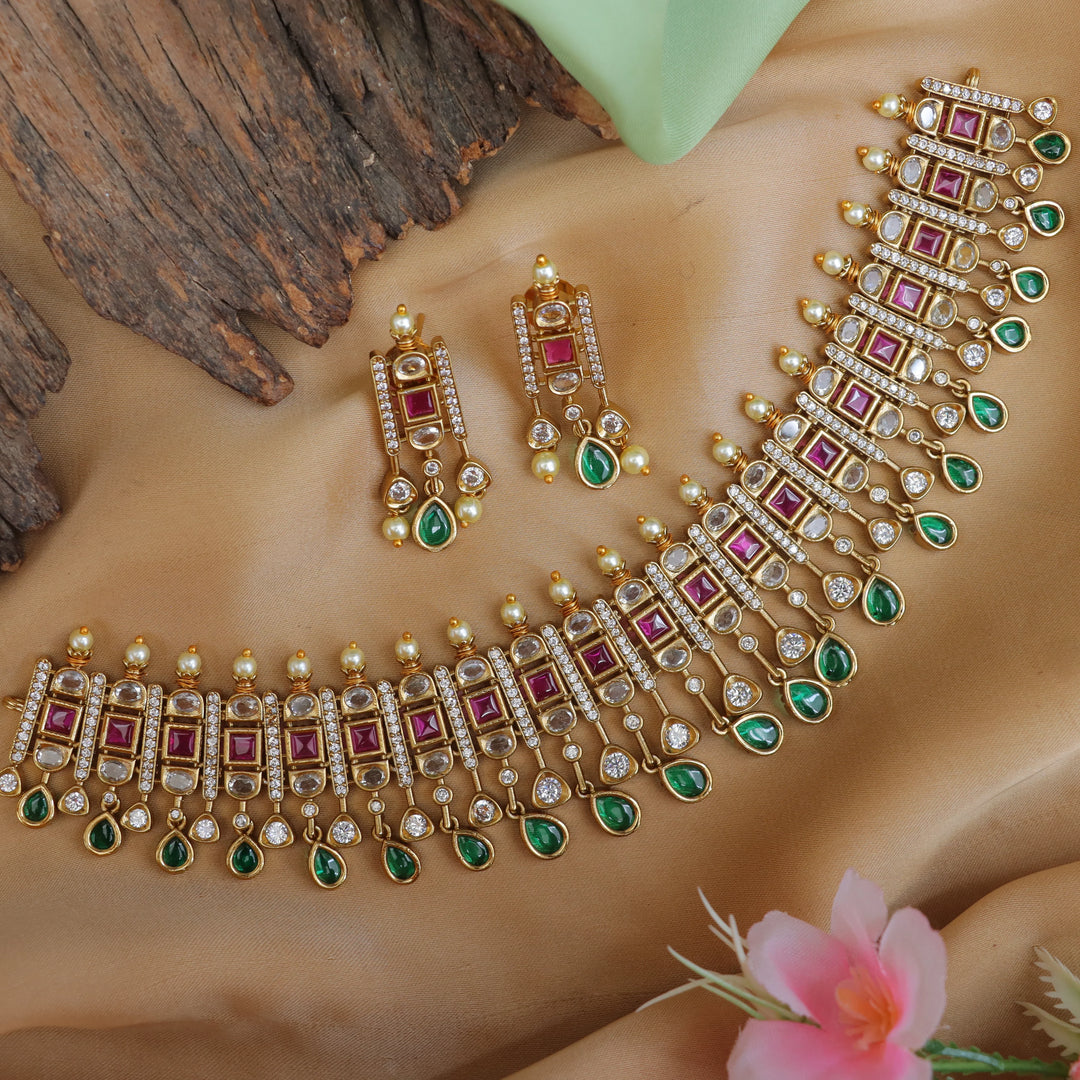 Exquisite High Neck Gold Choker Necklace - Sparkle & Glow