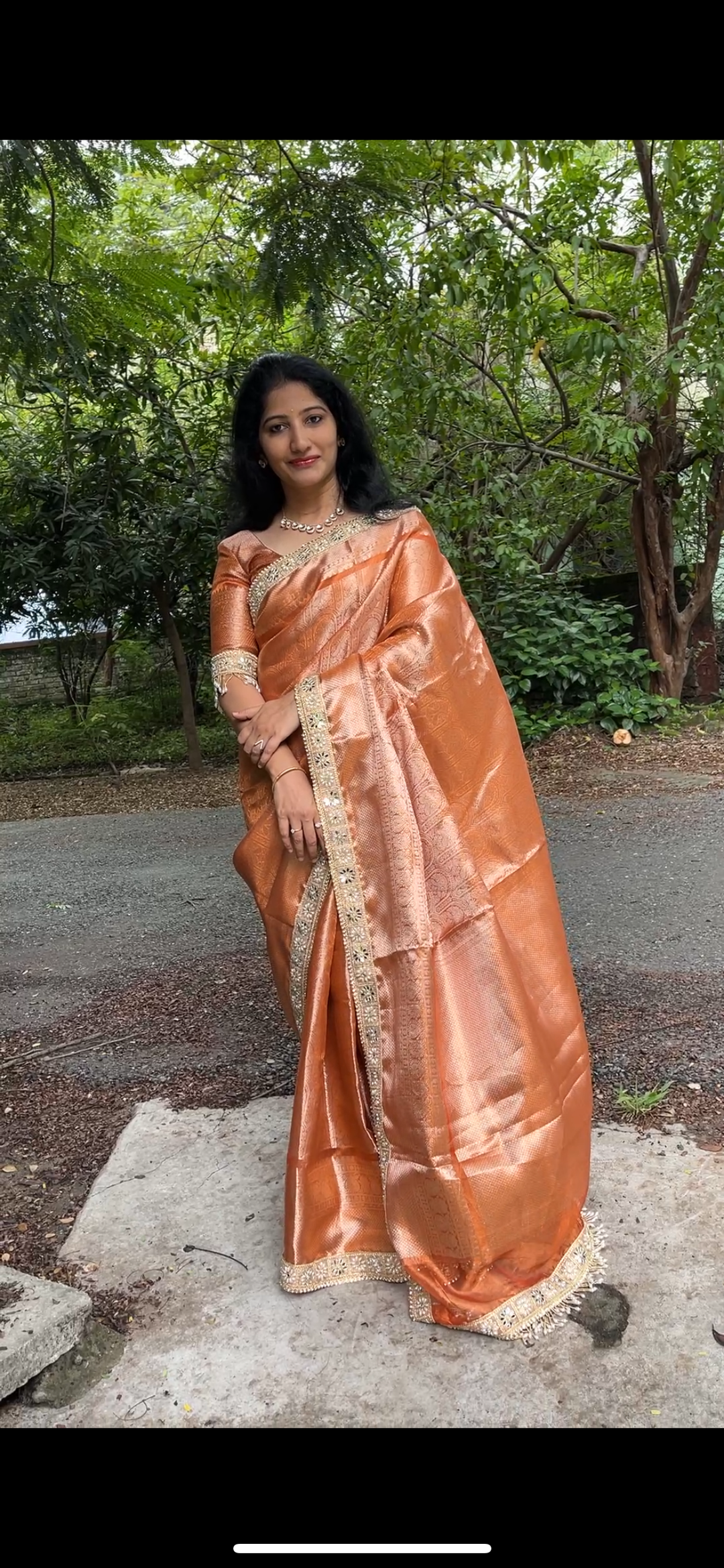 Premium Peach Gold Kanjivaram Silk Saree with Embellished Border