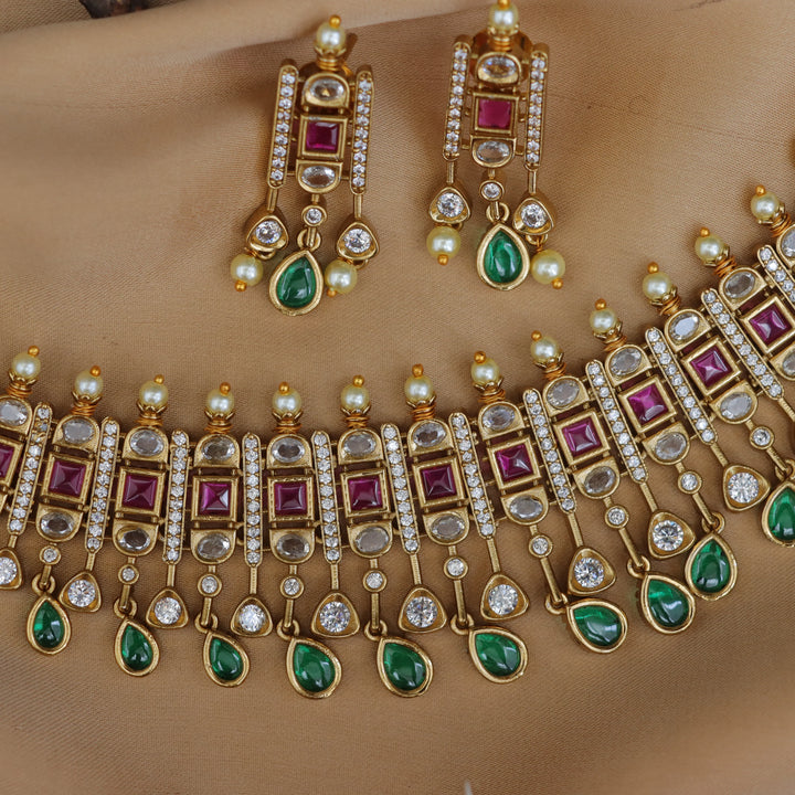 Exquisite High Neck Gold Choker Necklace - Sparkle & Glow
