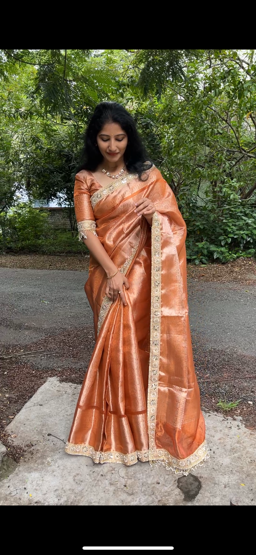 Premium Peach Gold Kanjivaram Silk Saree with Embellished Border