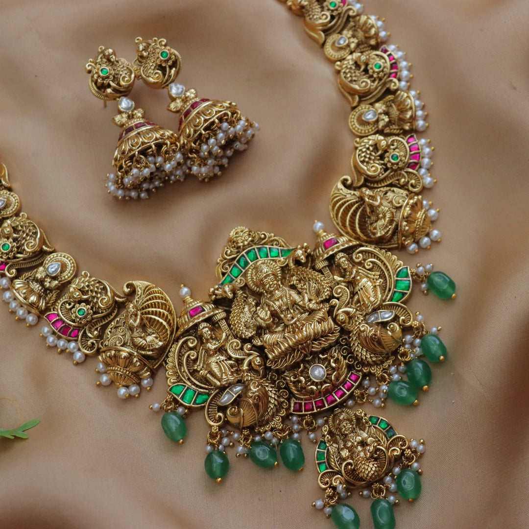 Temple Long Necklace Gold-Plated Bridal Set
