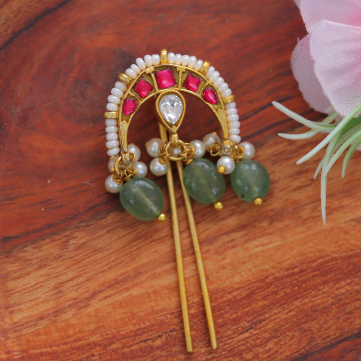 Exquisite Jadau Gold Hair Pin for Bridal Elegance