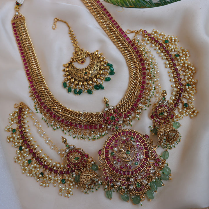 Grand Peacock Floral pendant carved jalebi design Kemp Haram
