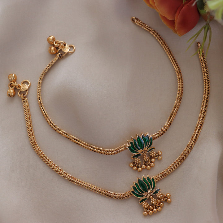 Stunning Lotus Floral Anklets with Meenakari Detailing