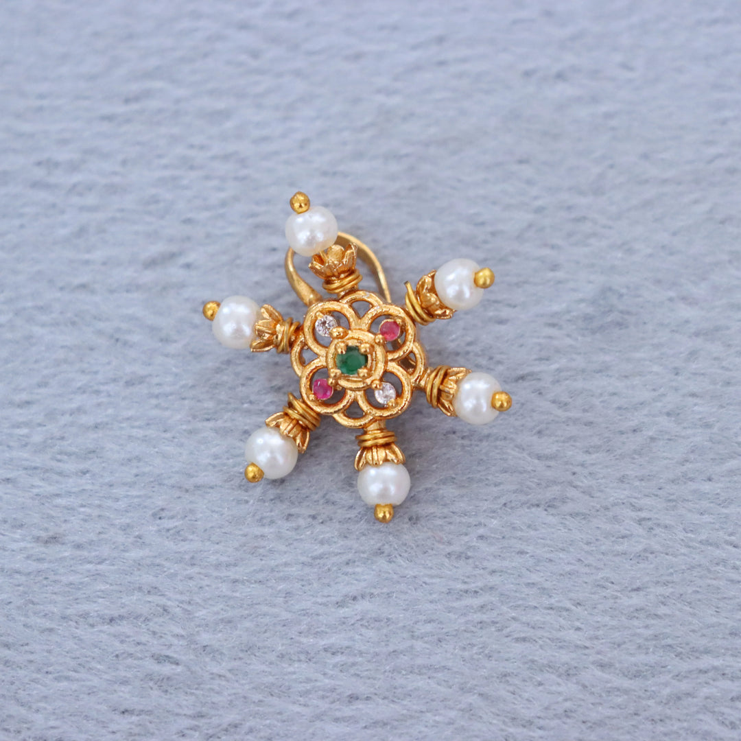 Snowflake Flower AD Nose Pin in Gold - White Pink