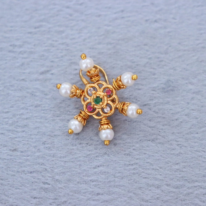 Snowflake Flower AD Nose Pin in Gold - White Pink