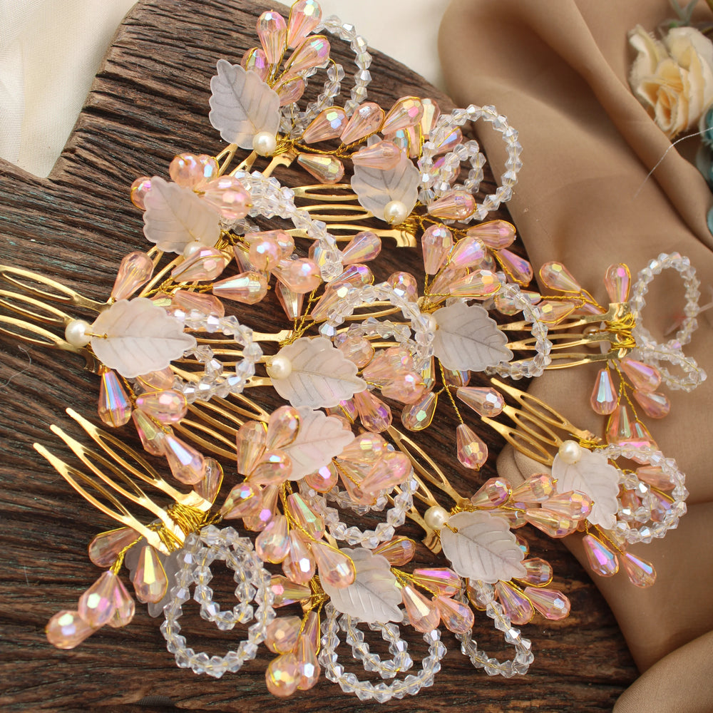 Crystal Bead and Pearl Floral Hair Veni – Golden Base - Sparkle and Glow