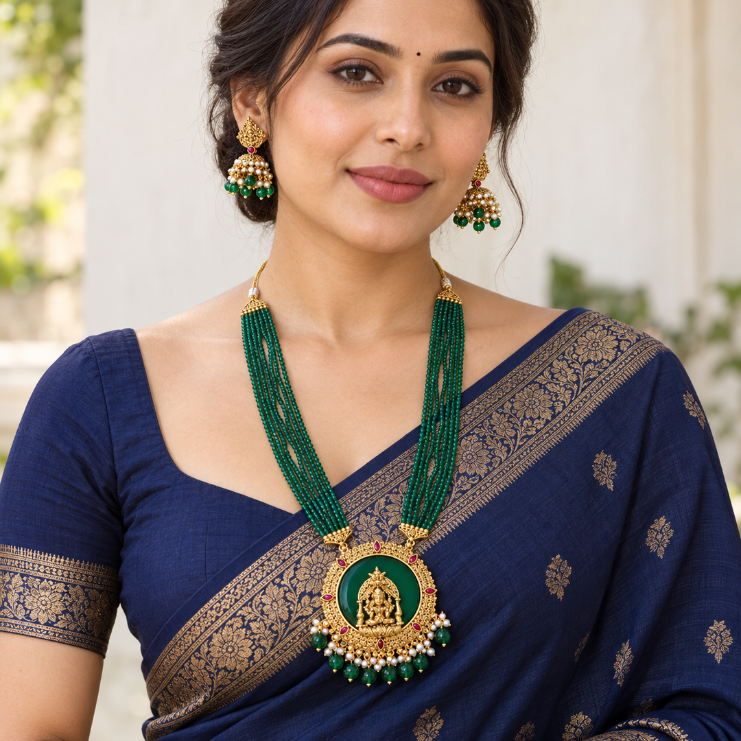 Exquisite Temple Necklace Set - Gold Finish