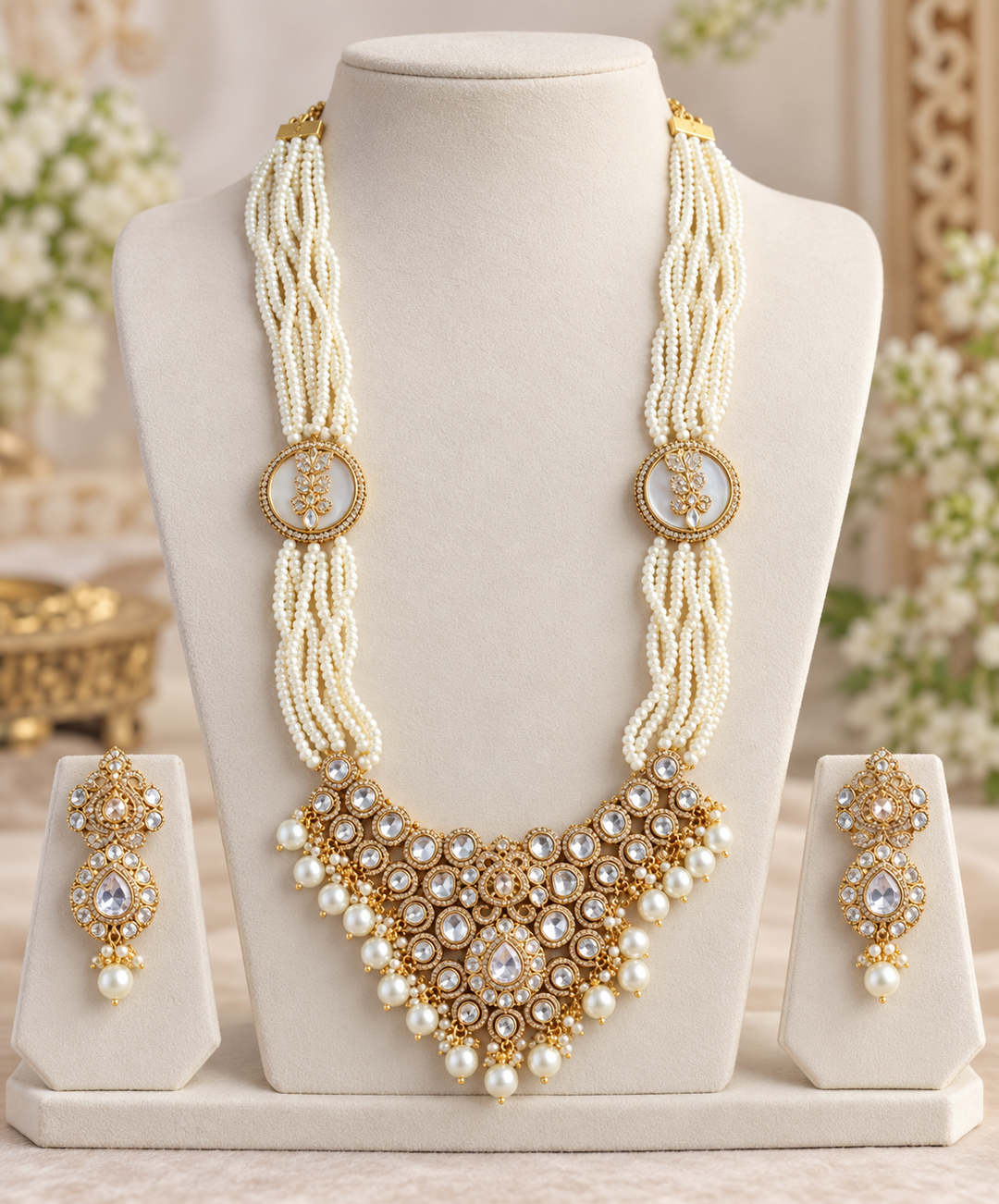 Victorian Kundan Pendant Haram with Multi-Layer Pearls
