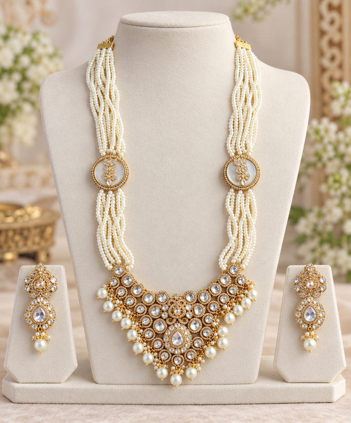 Victorian Kundan Pendant Haram with Multi-Layer Pearls