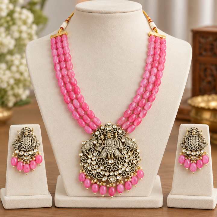Balaji Pendant Pink Beads Victorian AD Haram