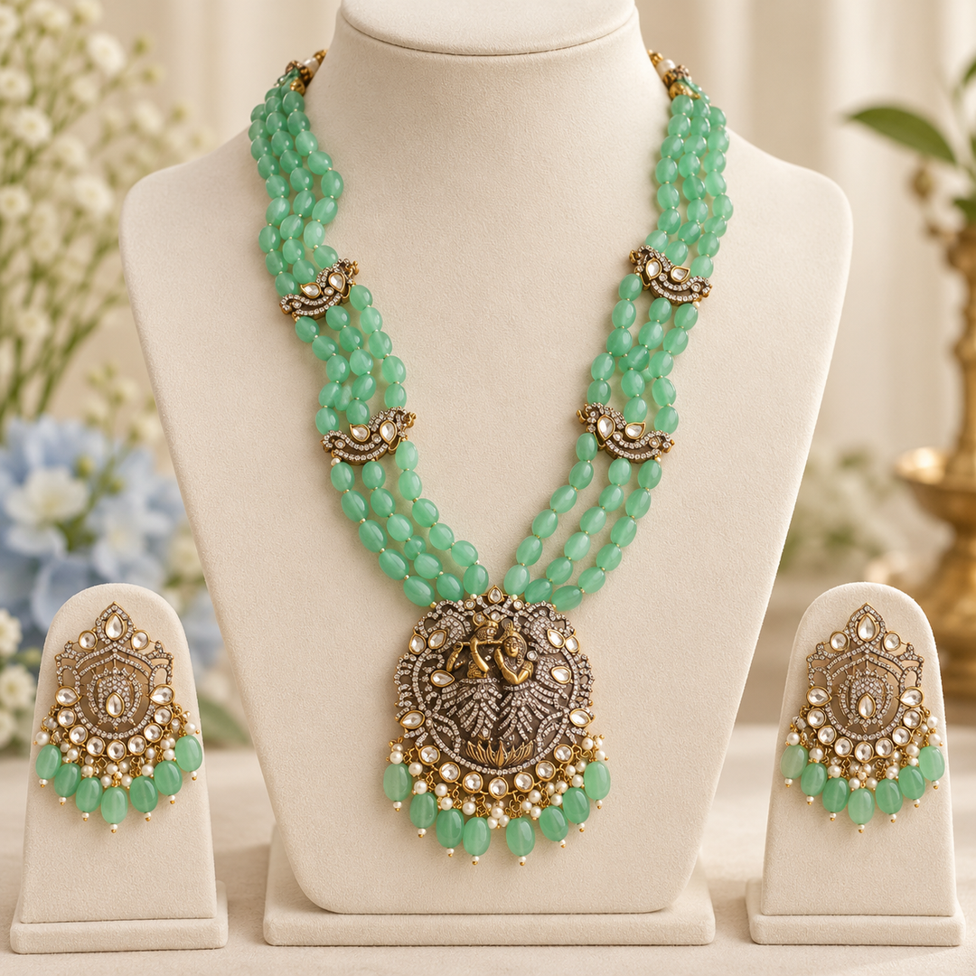 Krishna Pendant Victorian AD Haram Necklace