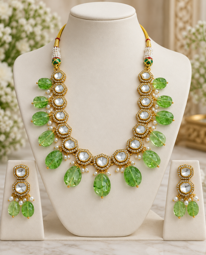 Victorian AD Necklace with Pearls & Green Beads