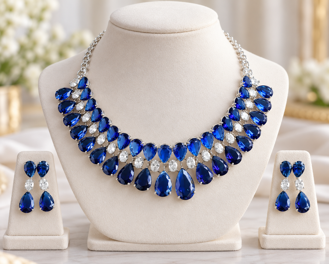 Blue Waterdrop Stone Victorian AD Choker