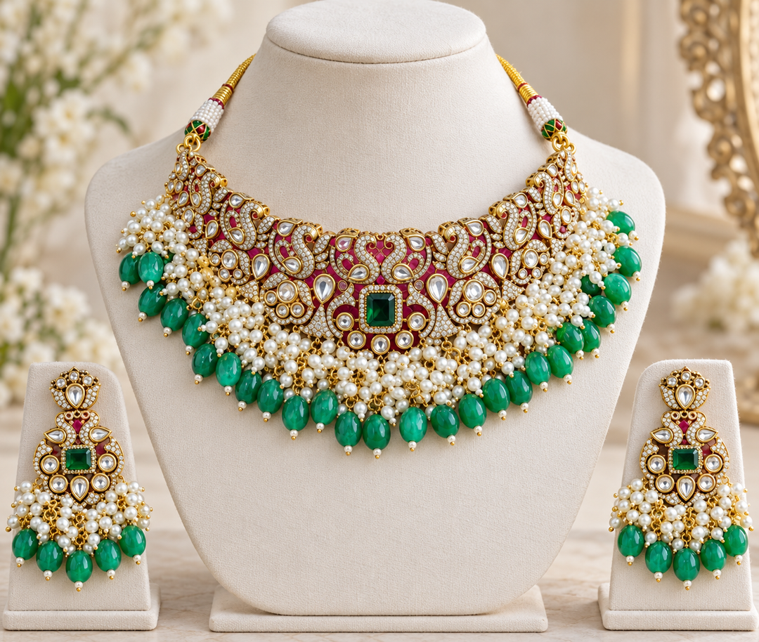 Victorian AD Choker with Peacock Design & Emeralds