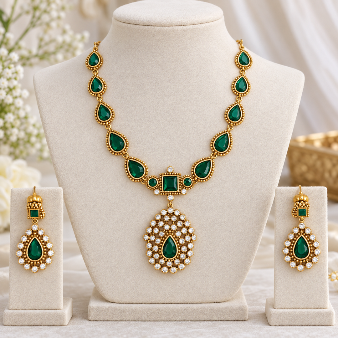 Victorian Green Bridal Necklace - Elegance Redefined