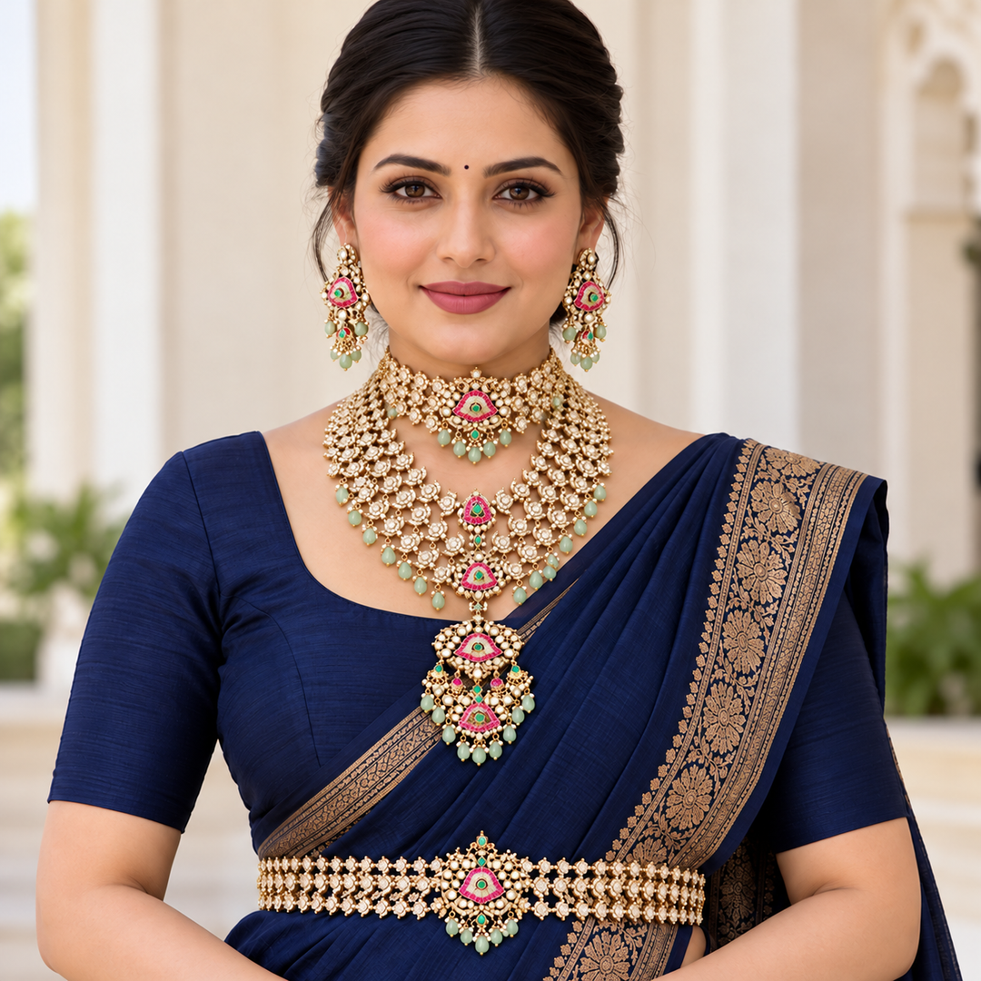 Grand Victorian AD Floral Bridal Set with Layered Necklaces
