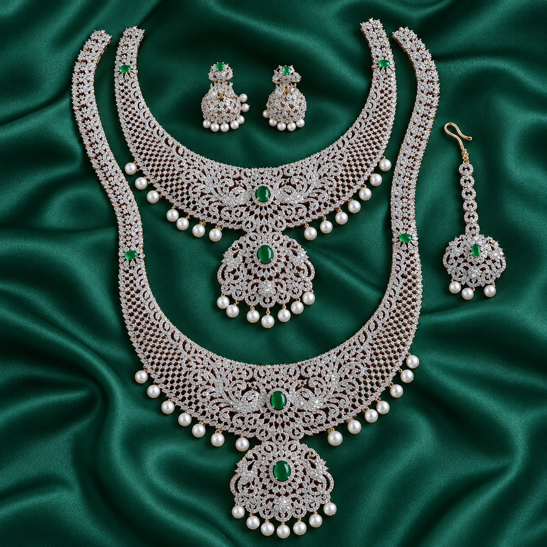Ruby Peacock Floral Bridal Set with Tikka - GJ Polish