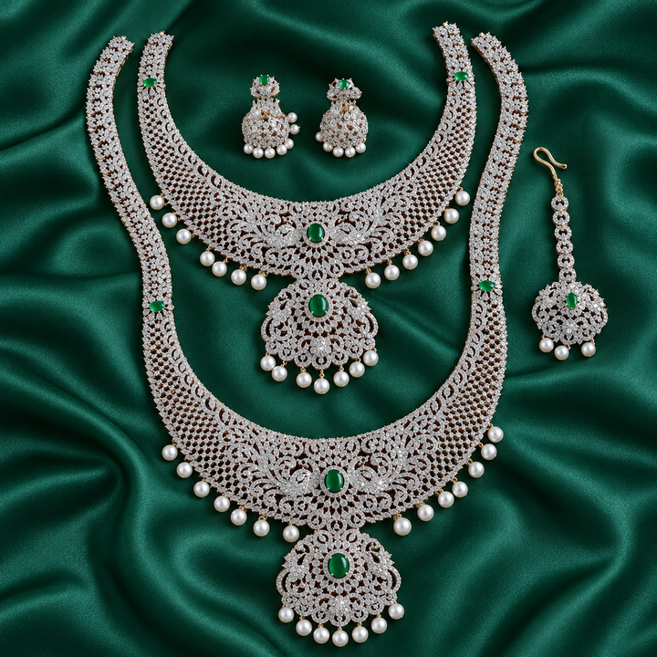Ruby Peacock Floral Bridal Set with Tikka - GJ Polish