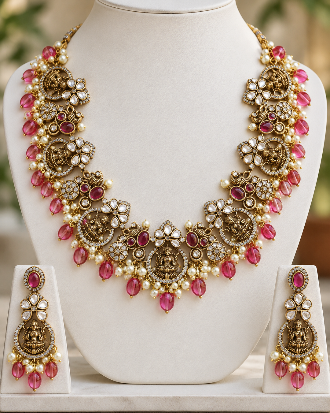 Victorian AD Short Necklace with Pearls & Pink Beads