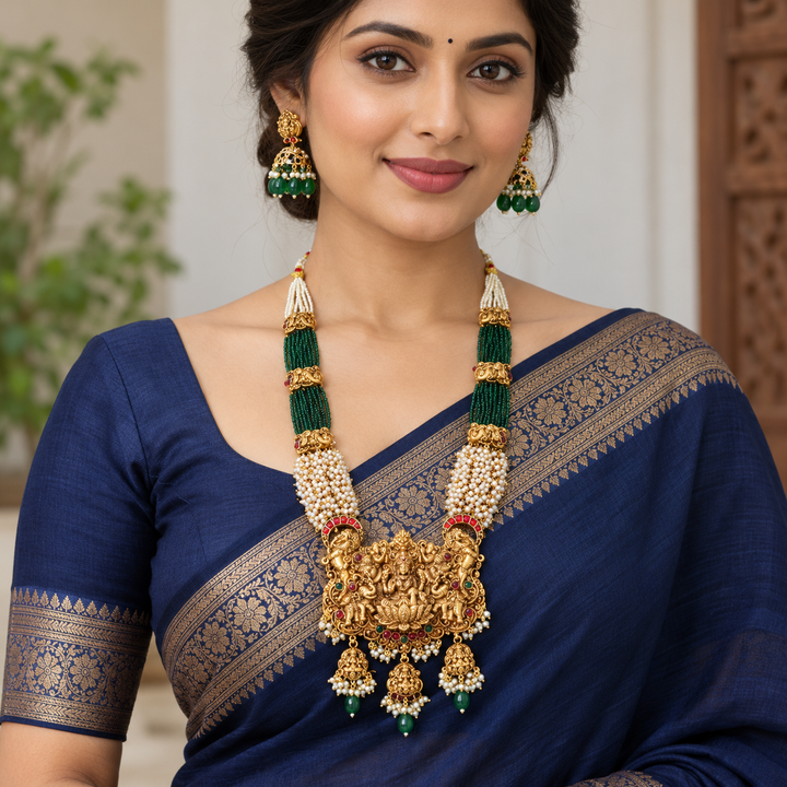 Exquisite Gold Plated Temple Long Necklace Set