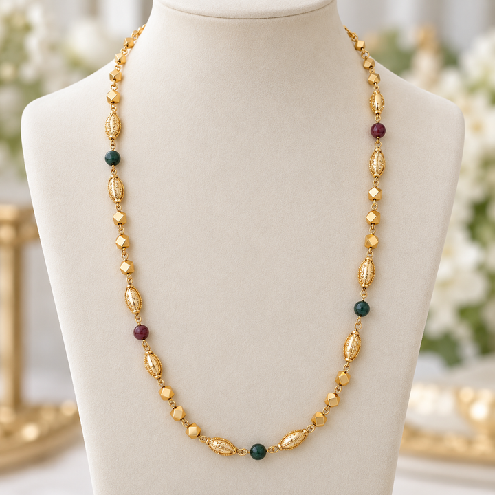 Elegant Beaded Necklace with Golden Charms