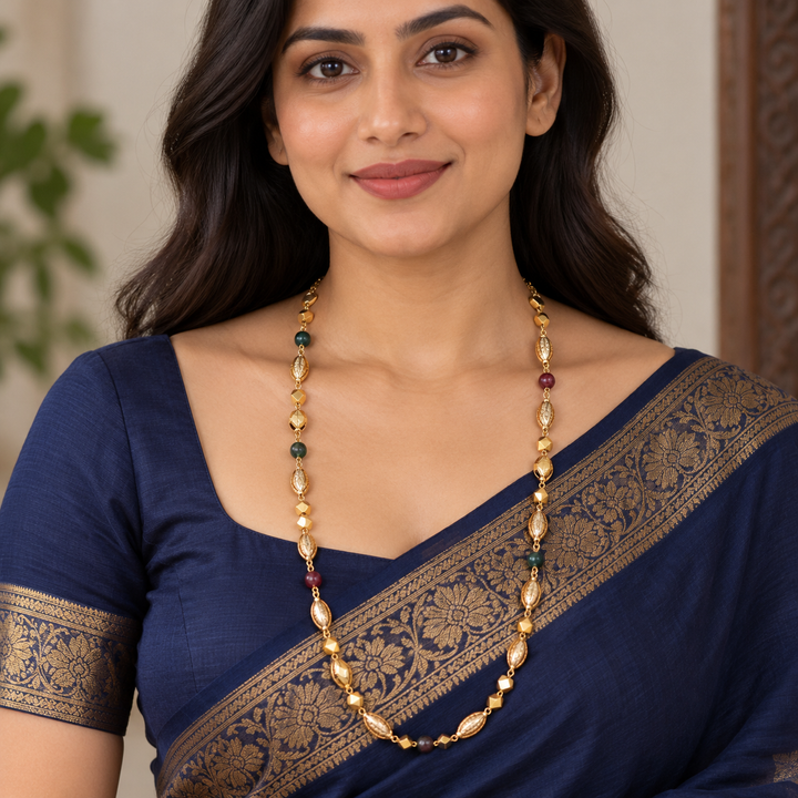 Elegant Beaded Necklace with Golden Charms