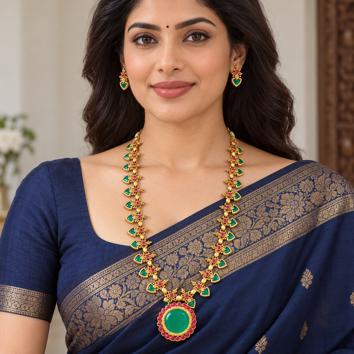 Stunning Kerala Gold Finish Long Necklace Set Online