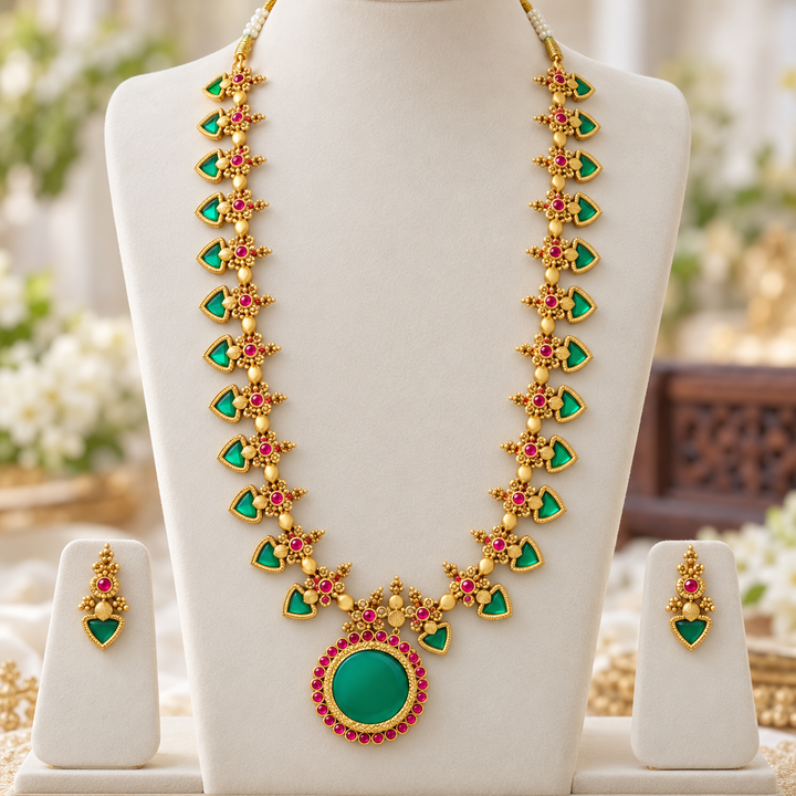 Stunning Kerala Gold Finish Long Necklace Set Online