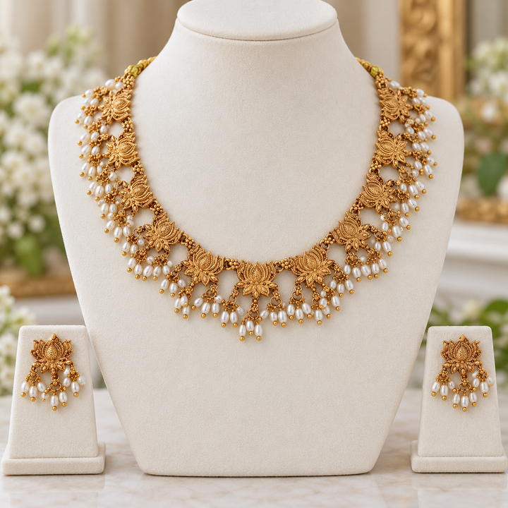 Elegant Gold & Pearl Short Necklace for Festive Occasions