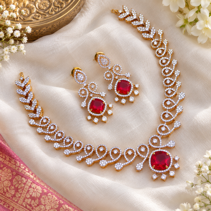 Radiant American Diamond Necklace Set for Weddings