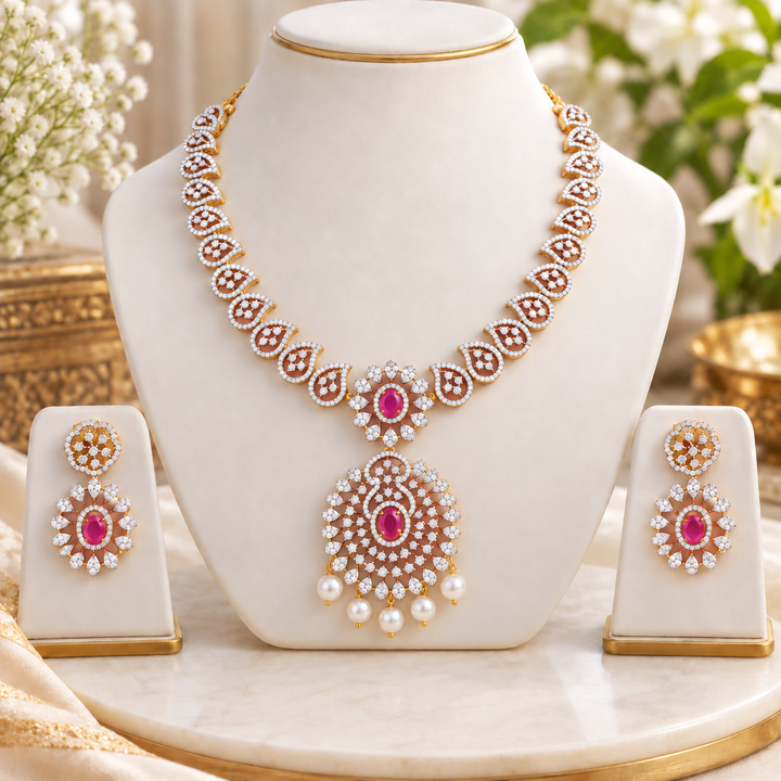 Radiant American Diamond Festive Jewelry Set