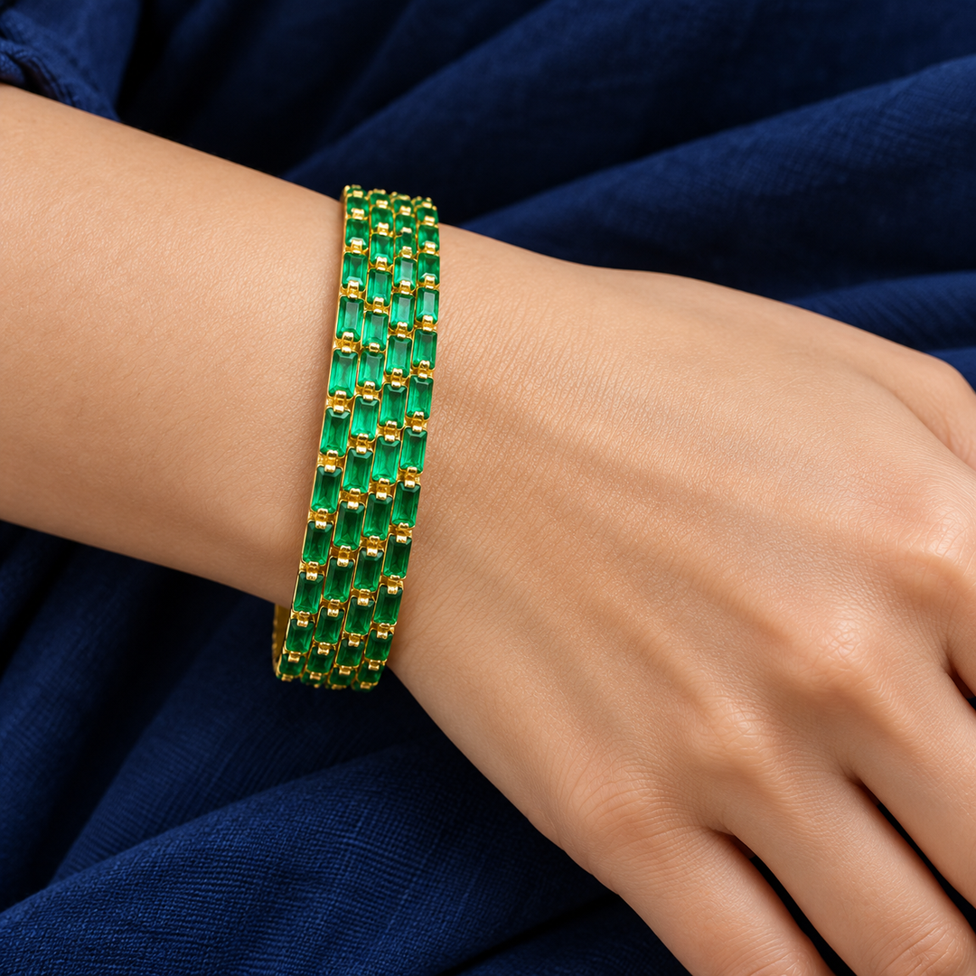 Sparkling Emerald Gold-Plated Bangles - Perfect for Weddings