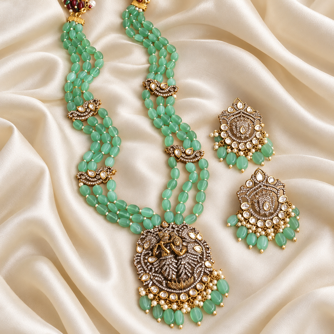 Krishna Pendant Victorian AD Haram Necklace