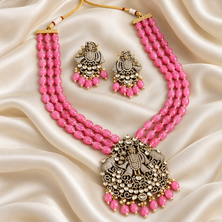 Balaji Pendant Pink Beads Victorian AD Haram