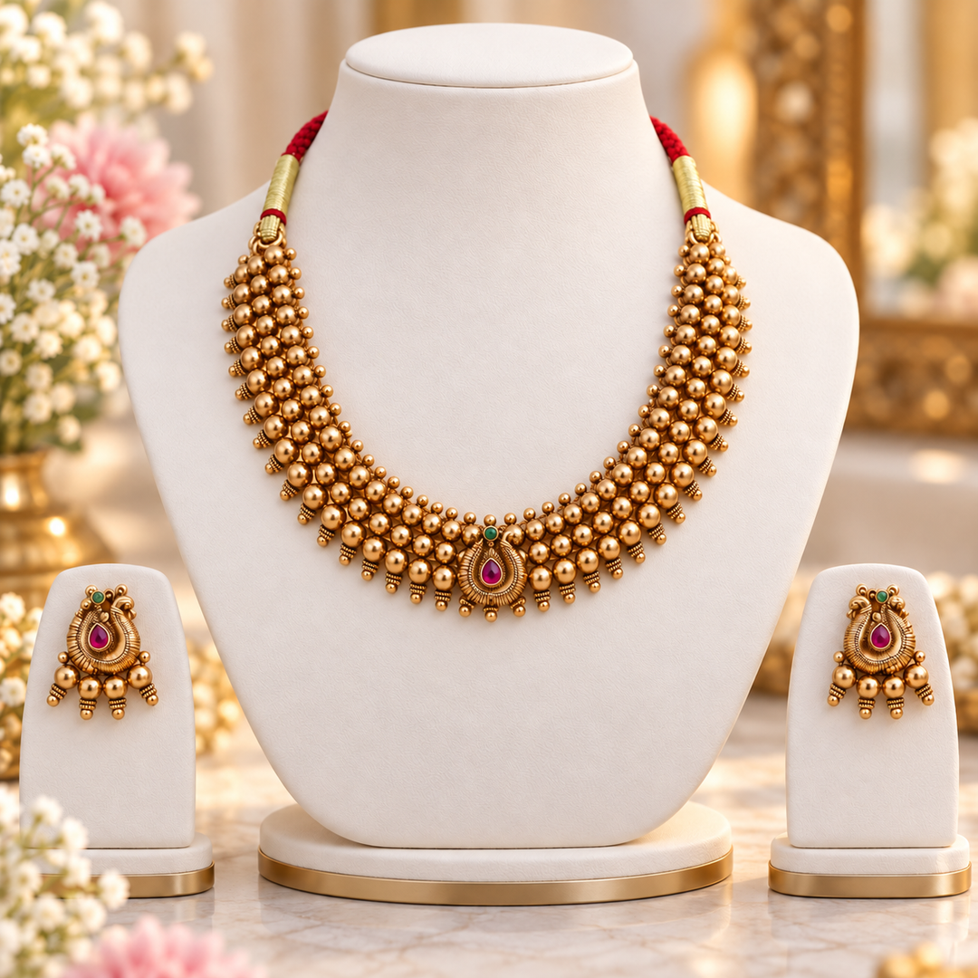 Exquisite Gold-Toned Wedding Necklace Set Online