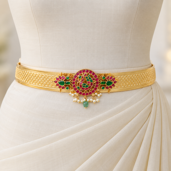 Elegant Gold Kundan Hip Belt for Festive Occasions