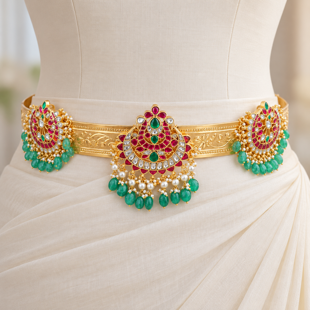 Elegant Kundan Gold Hip Belt for Festive Occasions