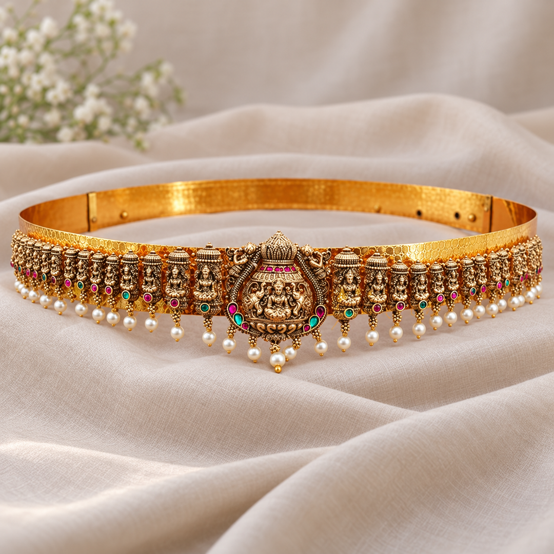 Elegant Temple Design Gold Hip Belt for Festive Bliss
