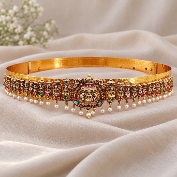 Elegant Temple Design Gold Hip Belt for Festive Bliss