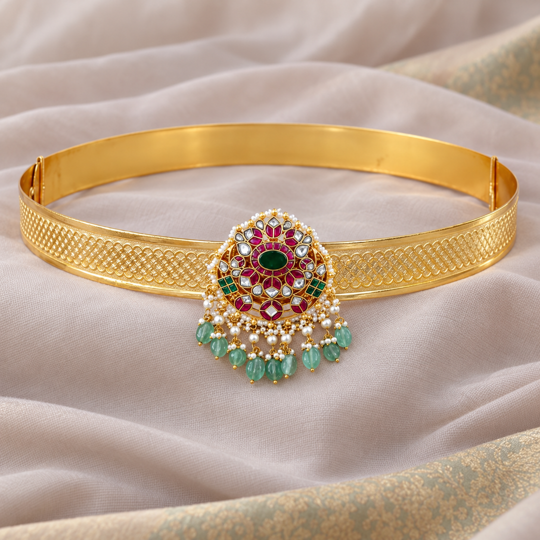 Exquisite Kundan Gold Hip Belt for Weddings & Festive