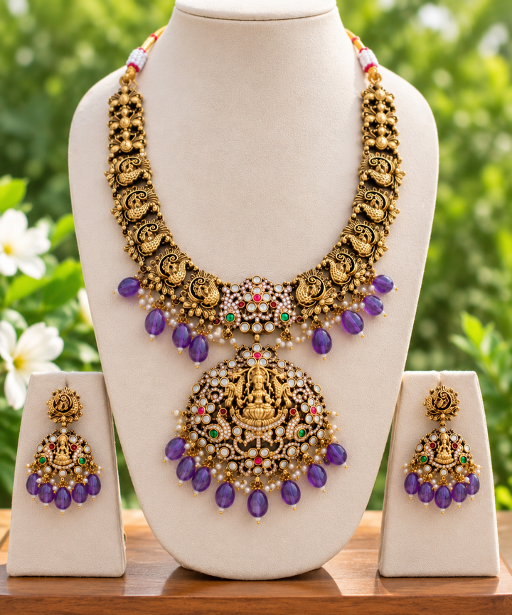 Lakshmi Peacock Floral Victorian AD Necklace