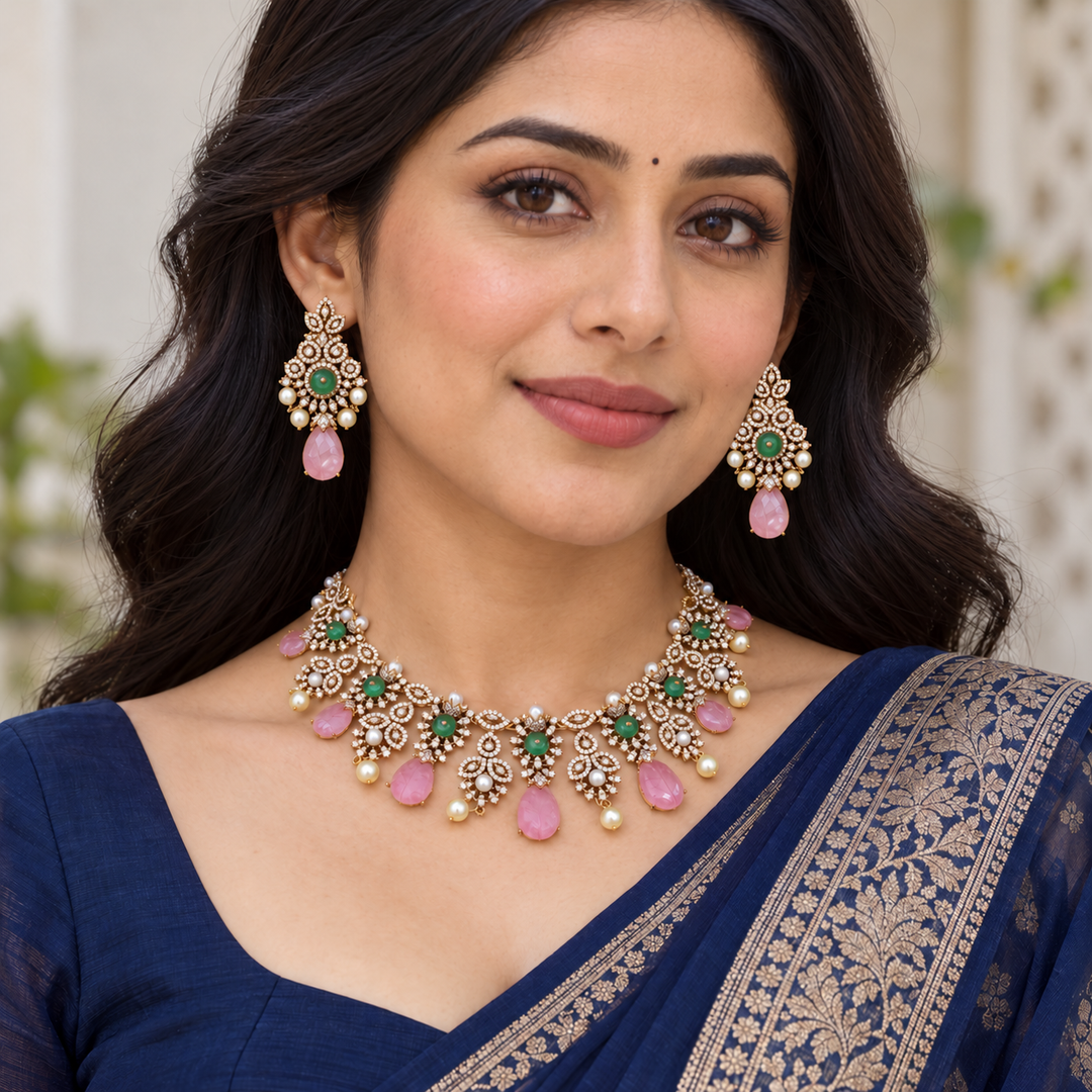 Celebrate in Style with Our Pink & Green Necklace Set