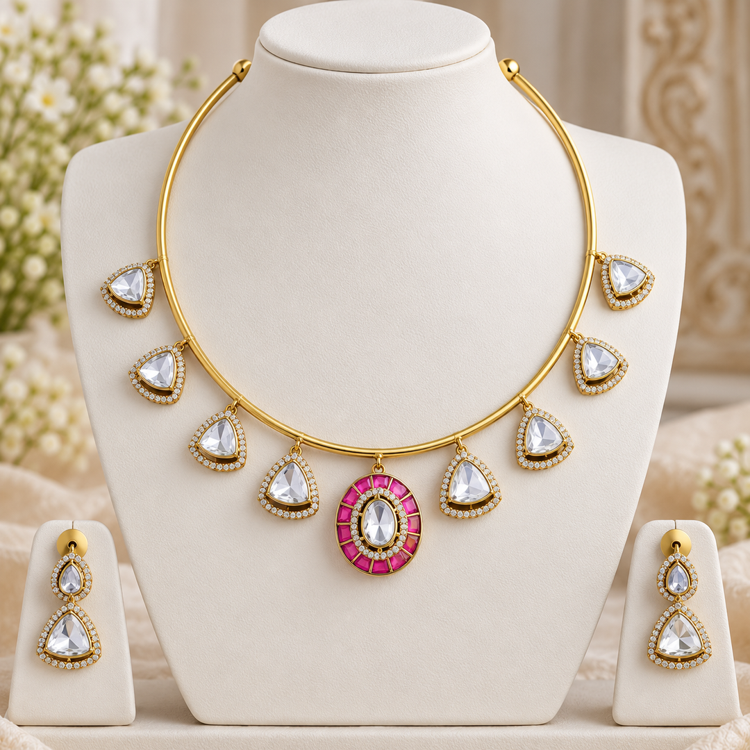 Pink Victorian AD Hasli Choker with Oval Stones