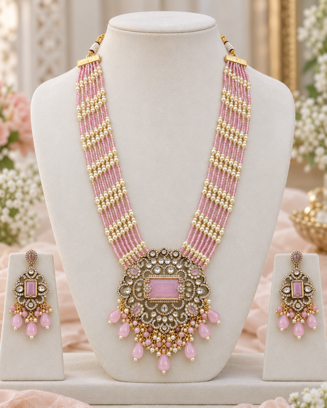 Victorian AD Haram Floral Pendant with Pearl Beads