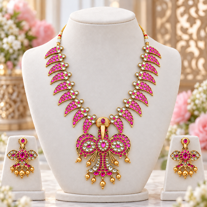 Pink & Gold Necklace Set | Elegant Wedding Jewellery