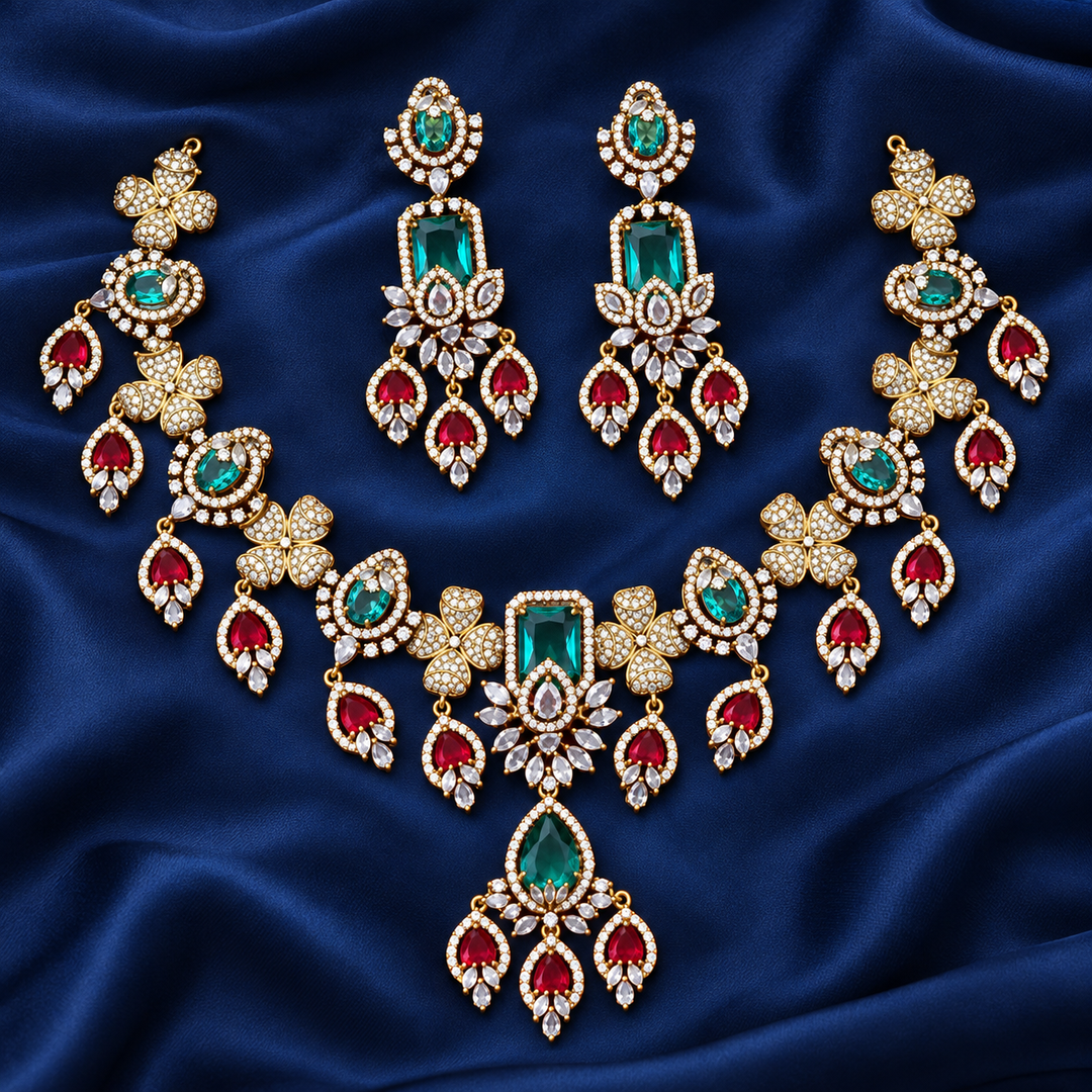 Exquisite Gemstone Short Necklace Set - Sparkle & Glow