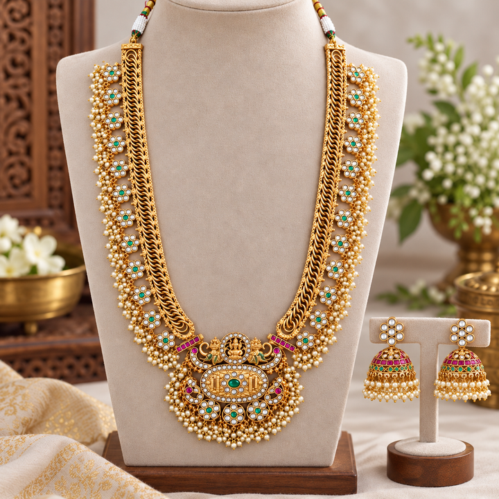 Exquisite Temple Style Gold Necklace Set for Weddings