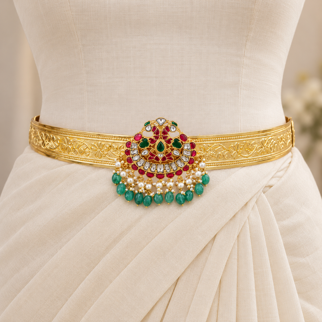Exquisite Kundan Gold Hip Belt for Radiant Occasions